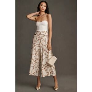 Maeve Anthropologie Women’s 2 Linen Blend Palazzo Pants Wide Leg Chain Print